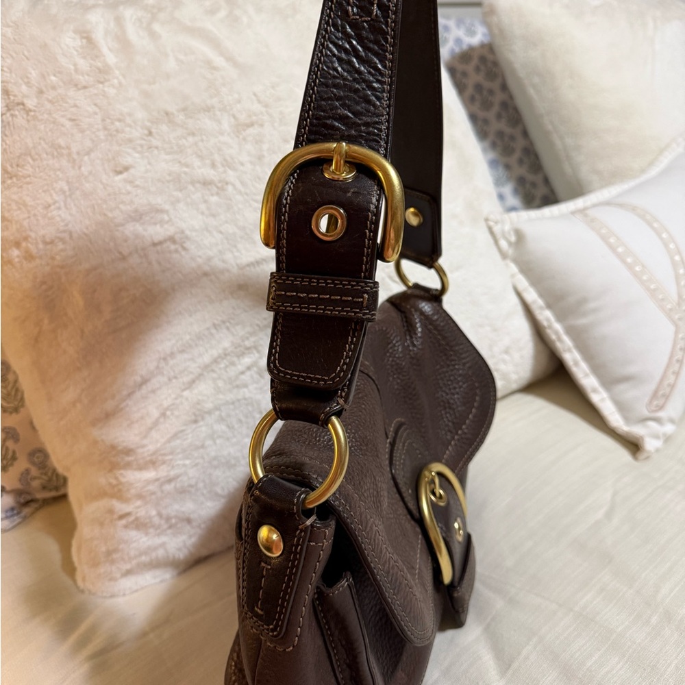 Coach Dark Brown Leather Shoulder Bag with Gold Accents - Picture 5 of 6